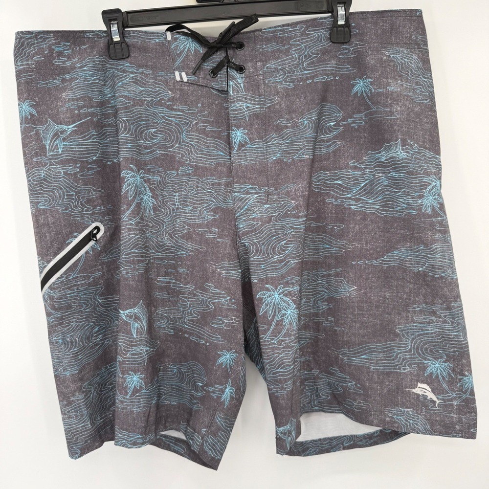 Tommy Bahama Board Shorts Mens 40 Grey IslandActive Tropical Marlin Swim Trunks